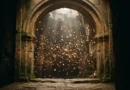 Illustration of a glowing heavenly treasury filled with soft light representing the Hebrew concept of Ğuf, the treasury of souls